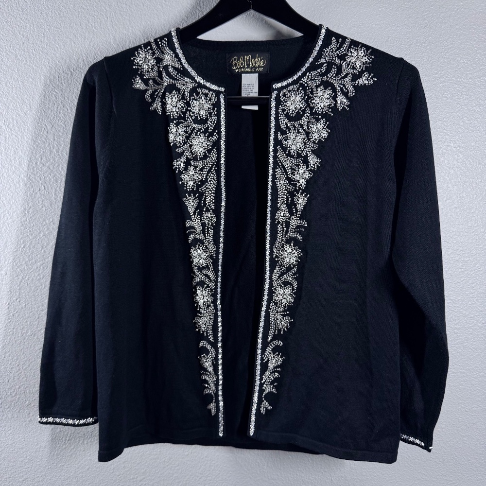 VTG Sparkle & Shine: Bob Mackie Wearable Art Silver Embellished‎ Black Sweater